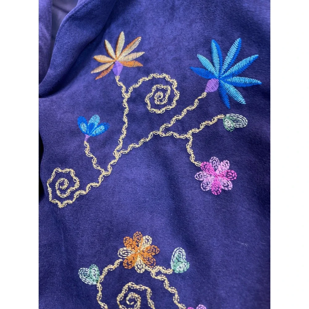 BonWorth Skirt Suit Set M Purple Floral Embroidered Faux Suede VTG Granny‎ Artsy